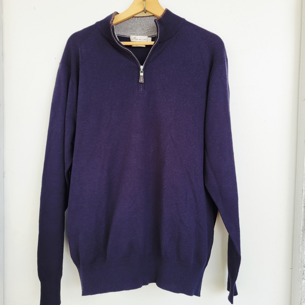 Peter Millar Mens Navy Blue Half Zip Wool Pullover Sweater Size Large
